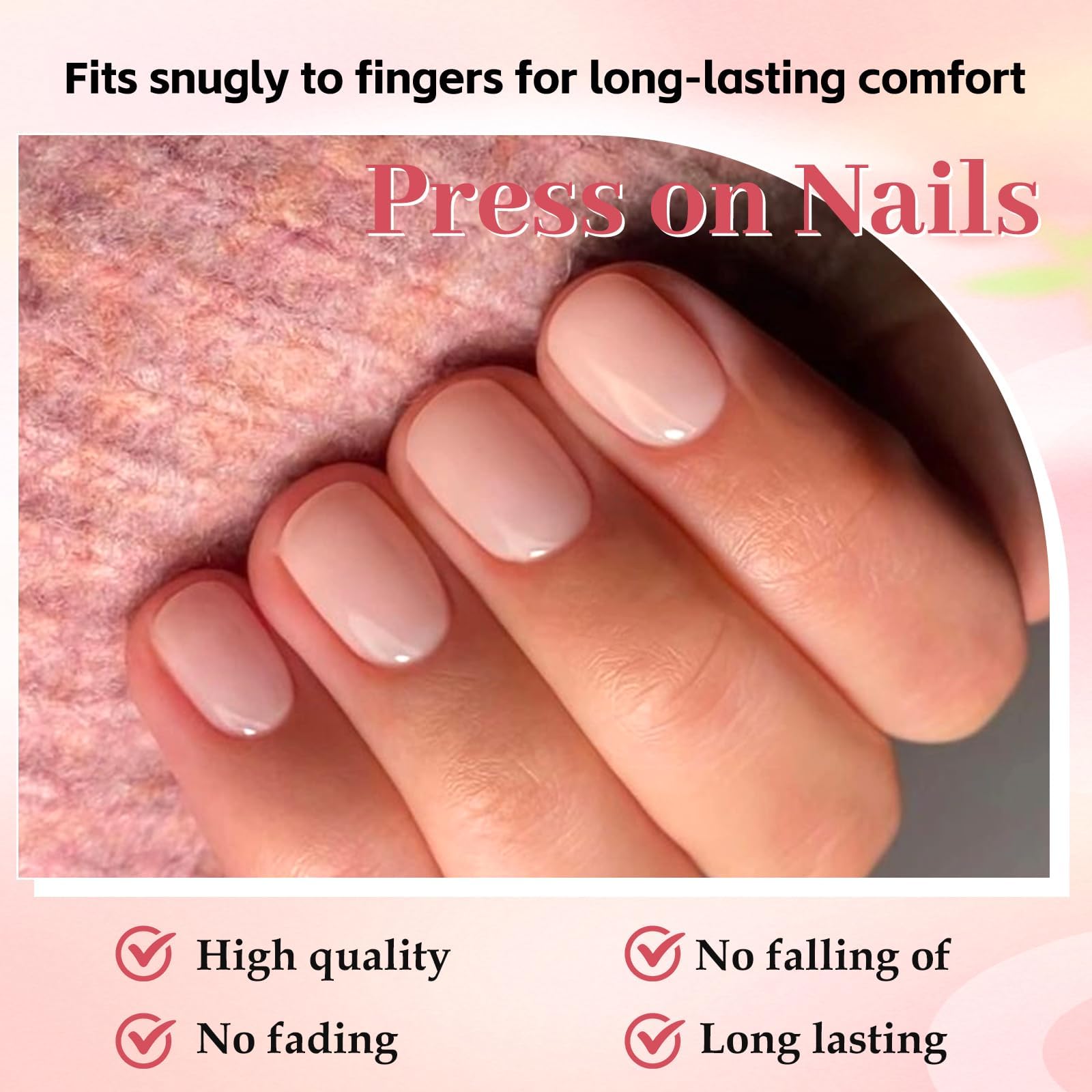 24pcs Short Square Press-On Nails, French Pink False Nails, Solid Color Acrylic 