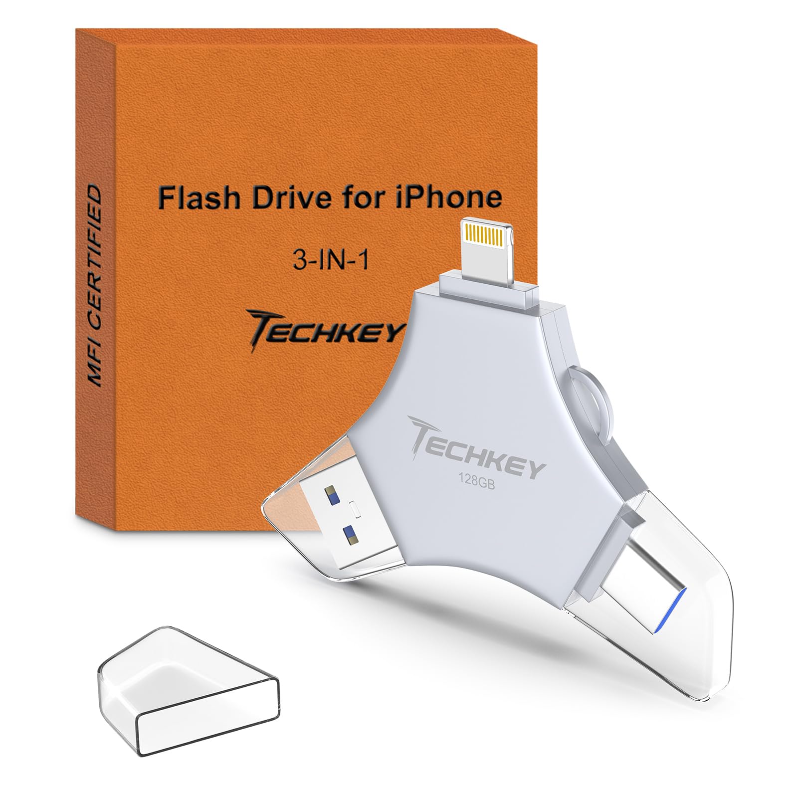 MFi Certified USB 3.0 Flash Drive 128GB for iPhone, 3in1 External Memory Photo K