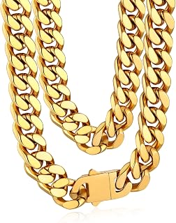 Bandmax Collana Uomo a Catena Cubana Sottile Robusta Grossa in Stile Hip Hop Larghezza 5/7/9/12MM Lunghezza 45-76CM in Acciaio Inox/Nero/Oro, Gioielli Uomo di Moda Accessori Unisex per Uomini Ragazzi