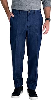 Haggar Men's Stretch Denim Expandable Waist Classic Fit Flat Front Pant