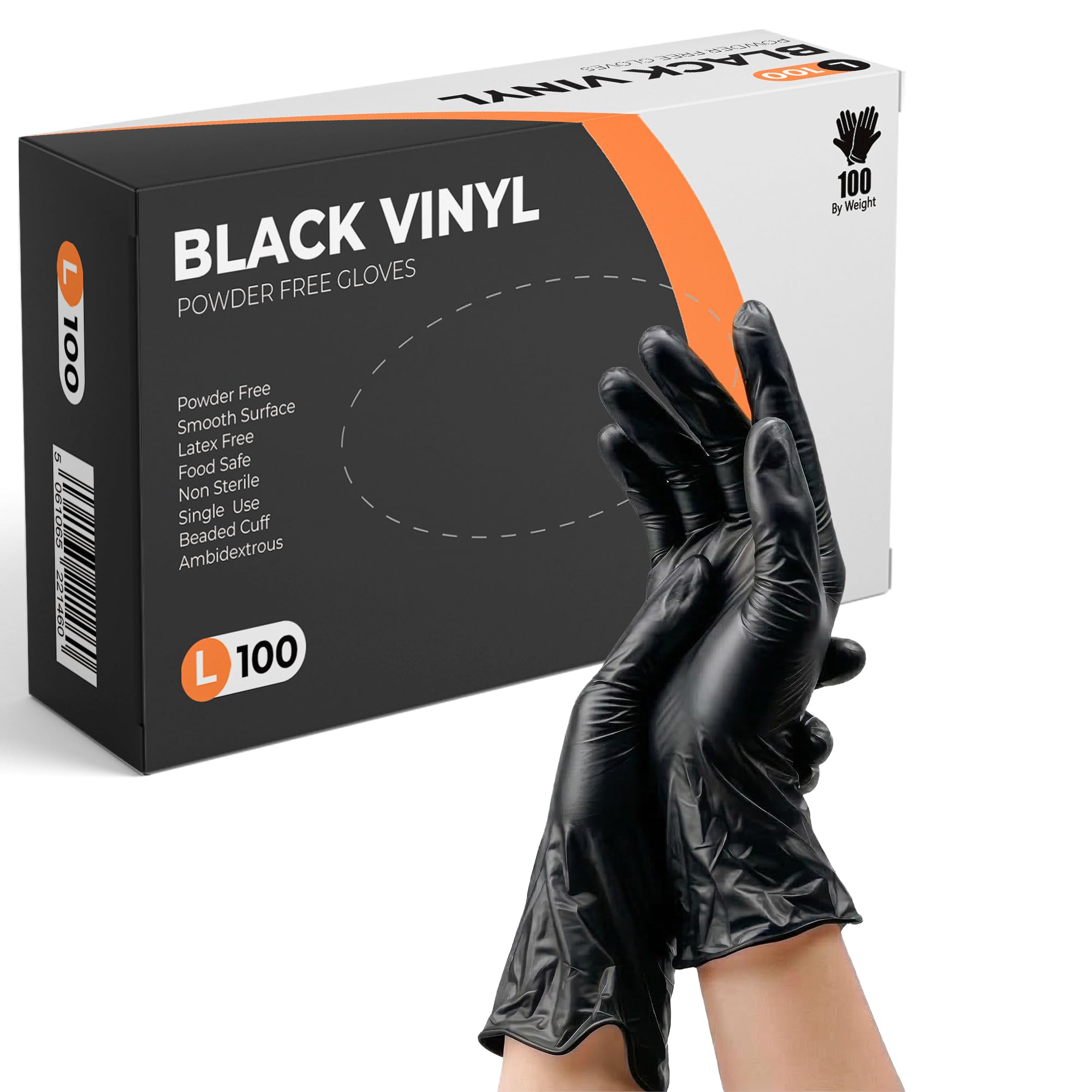 PRAIMA Black Vinyl Gloves, 100 Count, Powder Free & Latex Free, Multi-Purpose Bl