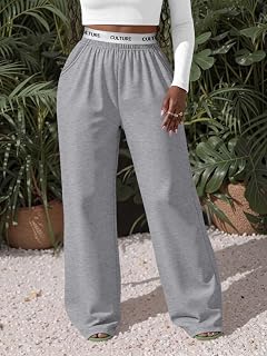 Soft Sweat Fabric Women's Sweatpants Wide Leg Elastic Waist with Pockets