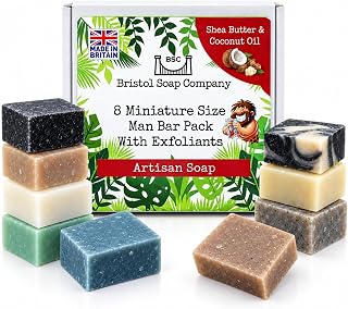 Bristol Soap Company Artisan Soap Mini Man Bar Pack, 8 x 15g | Handmade Soaps, With Exfoliants, Essential Oil, Shea Butter & Coconut Oil, Cruelty-Free & Vegan, Gift Set