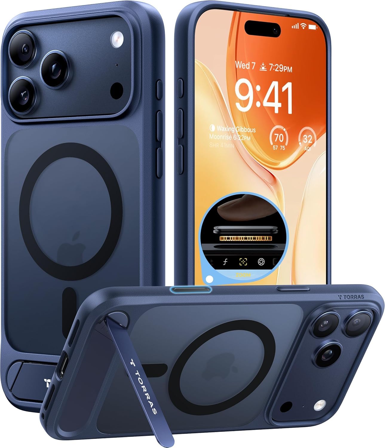 TORRAS Strong Magnetic & Seamless Stand for iPhone 17 Pro Case, Deep Blue