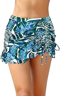 SHEKINI Women's Elegant Slim Swimming Skirt Ruched Sporty Swimwear Women Built in Bikini Pants Short Skirt Beach Dress