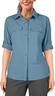33,000ft UPF50+ Women's UV Protection Quick Dry Leisure Long Sleeve Shirt for Hiking Fishing Safari Travel Golf, Steel Blue., XL