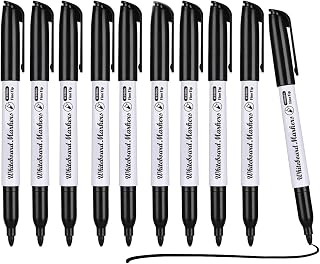 Yedtreg Black Whiteboard Pens, 10 Pack Fine Tip Dry Erase Whiteboard Markers, Dry Wipe Pens for Whiteboard (Black)
