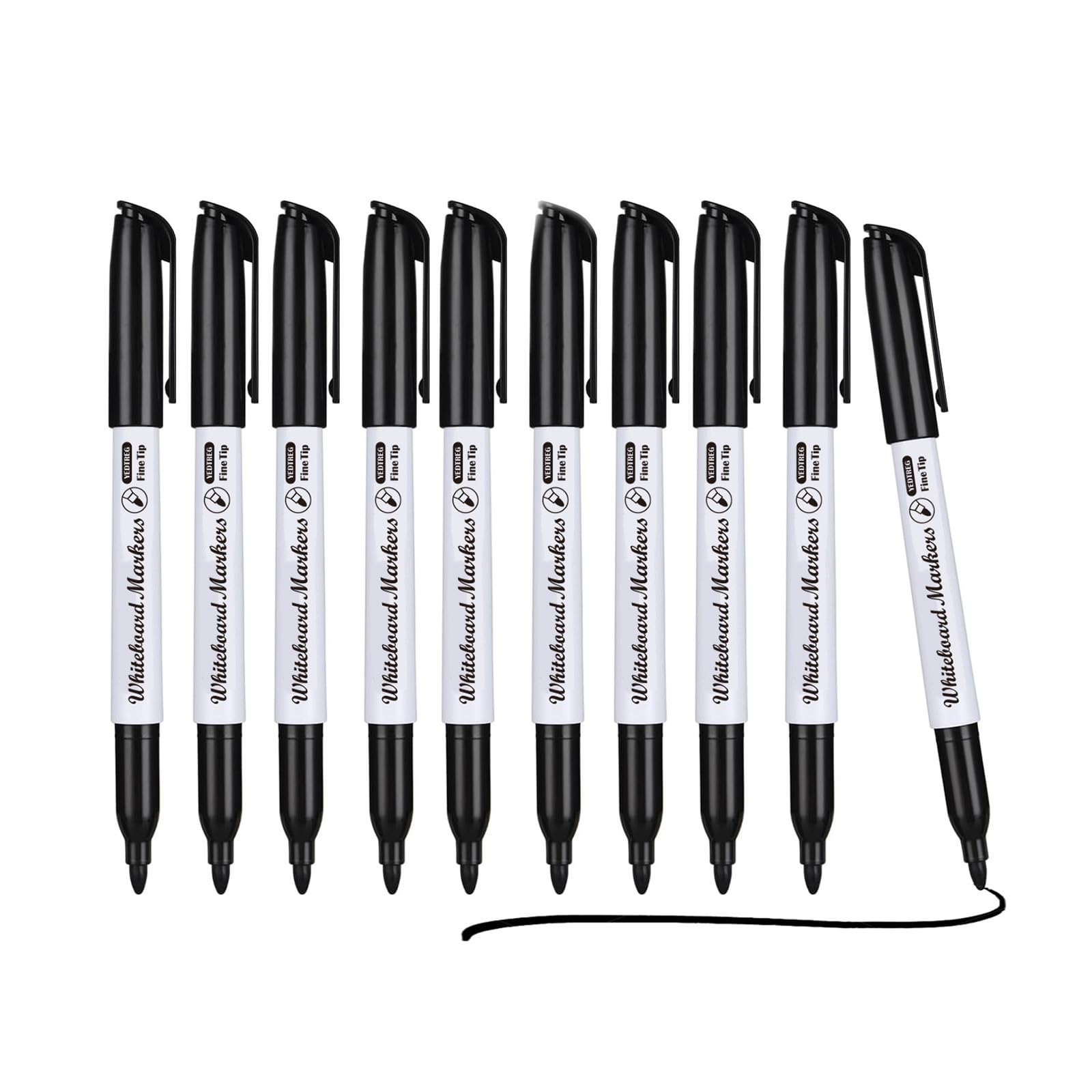 Yedtreg Black Whiteboard Pens, 10 Pack Fine Tip Dry Erase Whiteboard Markers, Dr