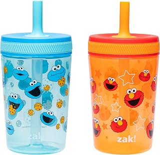 Zak Designs Sesame Street Kelso Toddler Tumblers For Travel or At Home, 15oz 2-Pack Durable Plastic Sippy Cups With Leak-Proof Design is Perfect For Kids (Elmo and Cookie Monster)