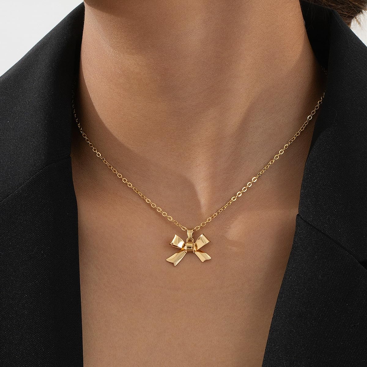 Pearl Bow Necklace for Women Handmade Layered Boho Jewelry Western Style Pearl C