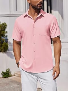 Camicia da uomo a maniche corte con bottoni, con tasca