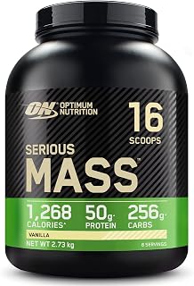Optimum Nutrition Serious Mass Protein Powder, 2.73 Kg, 8 Servings | Vanilla, High Calorie Mass Gainer with Vitamins, Creatine and Glutamine, Supports Muscle Building