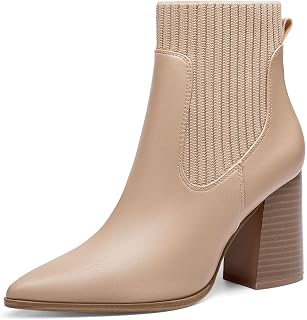 Coutgo Women Ankle Boots Sock Booties Pointed Toe Chunky Stacked High Heel Knit Chelsea Winter Dress Booties