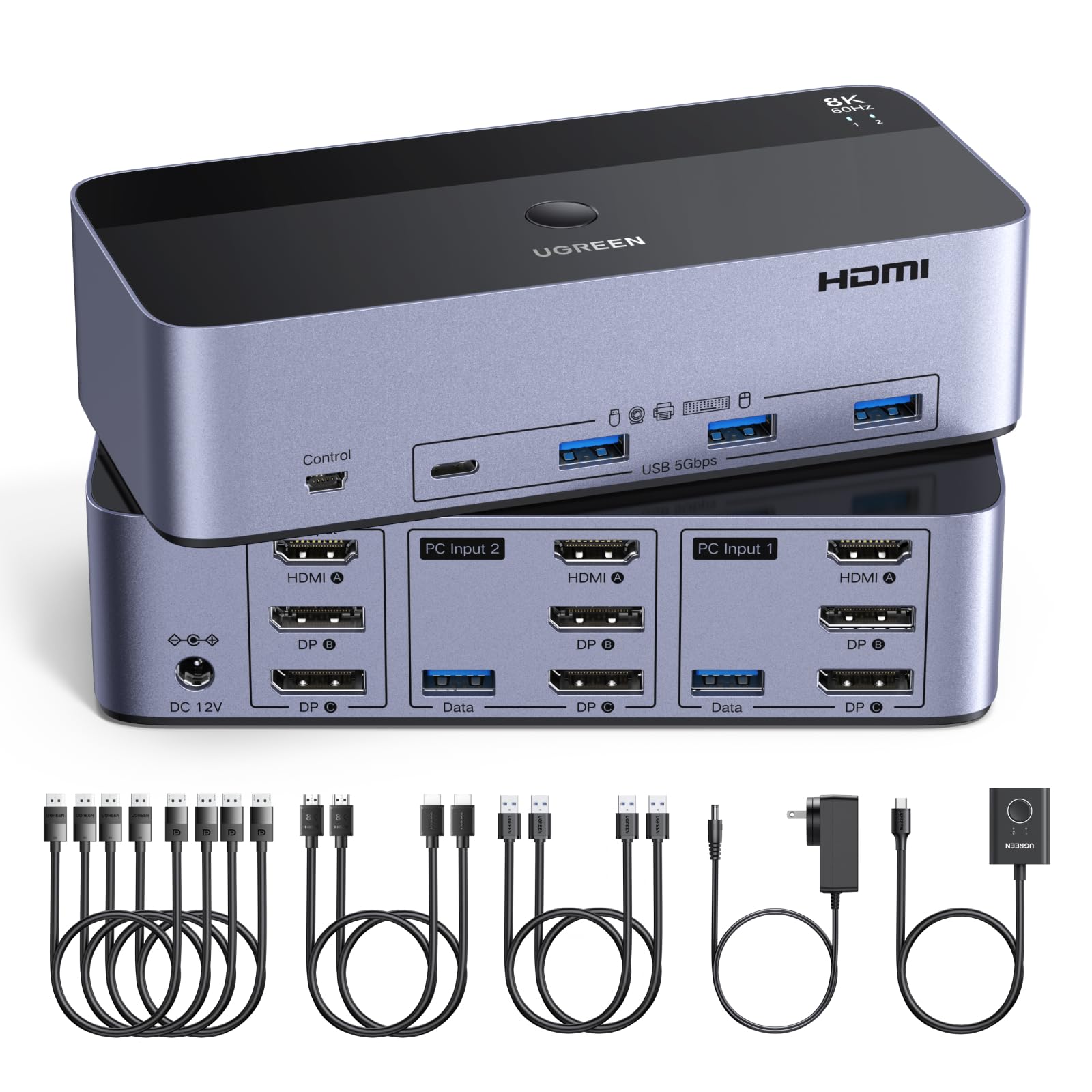 UGREEN 8K@60Hz HDMI Displayport KVM Switch 3 Monitors 2 Computers, Aluminum | 4K