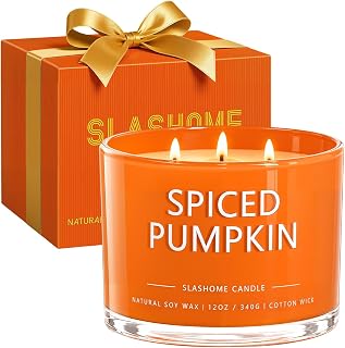 slashome Pumpkin Spice Scented Candle, 12 Oz 3-Wick Soy Wax Fall Home Decor