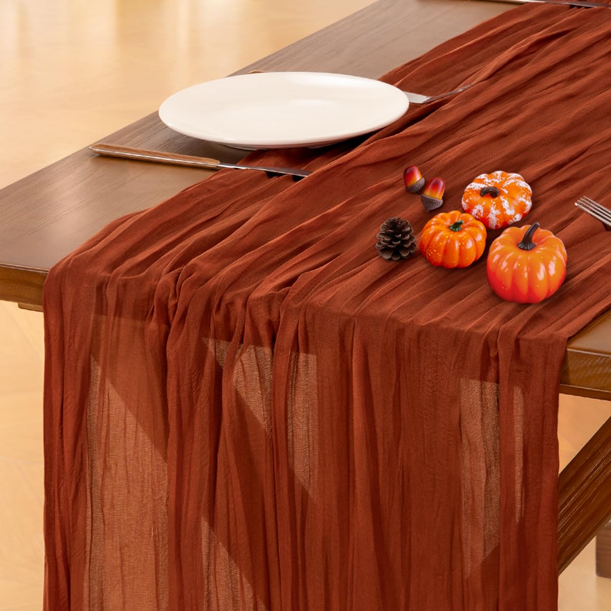 Fall Table Runner Terracotta Cheesecloth Boho Wedding Thanksgiving Decor | Frien