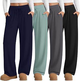4 Pack Women's Wide Leg Lounge Pants Yoga Sweatpants
