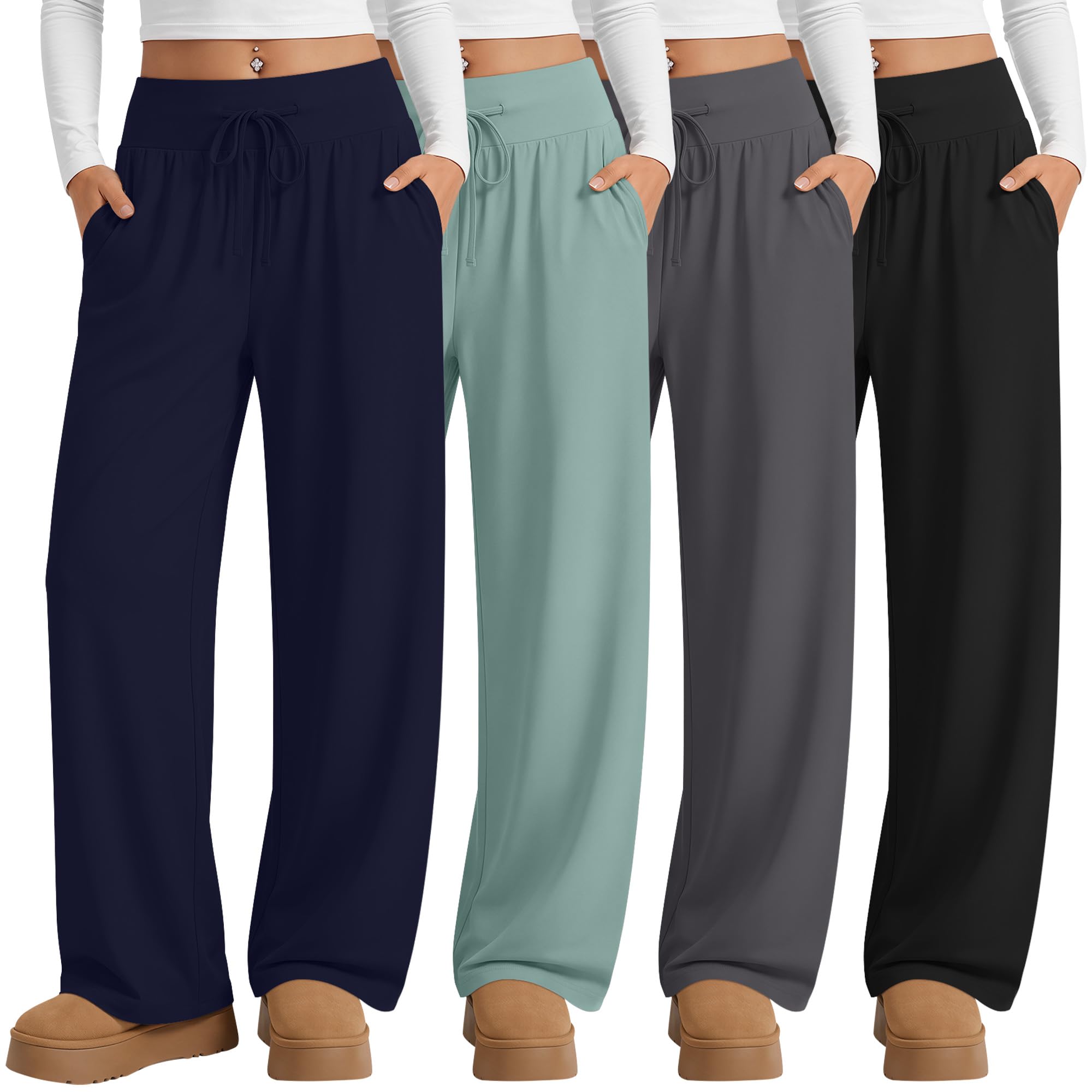 4 Pack Women's Wide Leg Lounge Pants Yoga Sweatpants