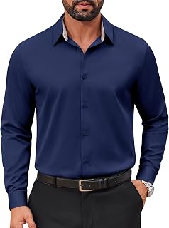 COOFANDY Men's Shirt Long Sleeve Strech Business Shirt