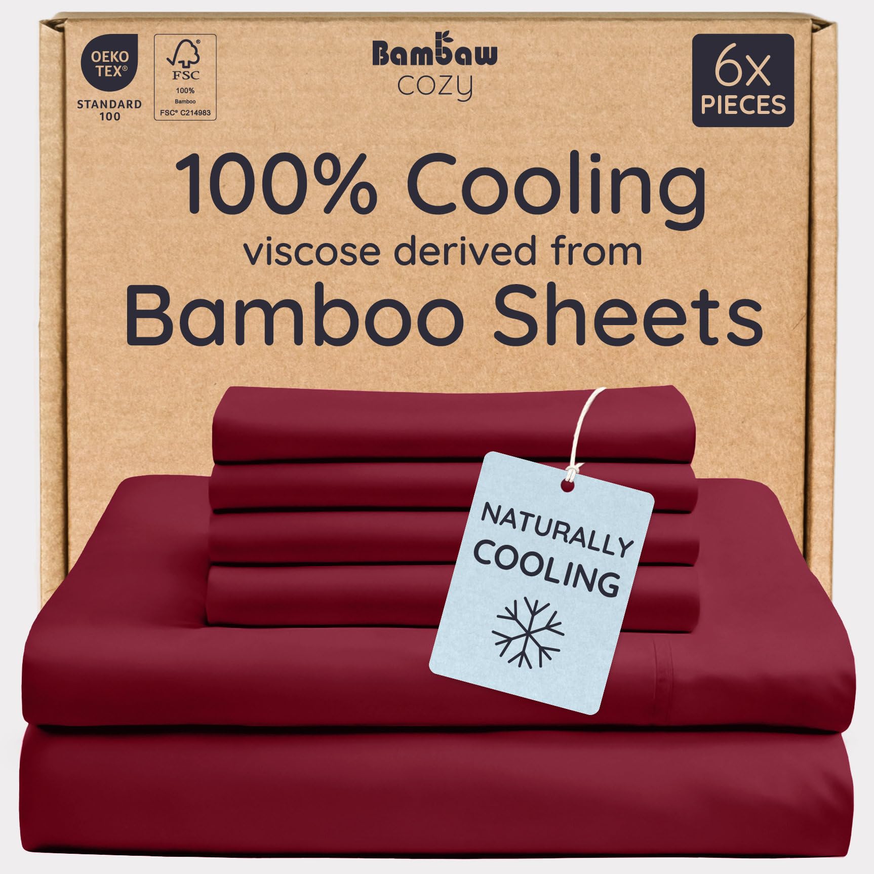 Bambaw 100% Viscose Derived from Bamboo Queen Sheet Set 6 Piece, Queen Size Cool