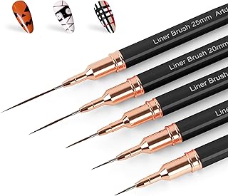 Artdone Metallic Nail Art Pens, Liner Brushes Set, 5PCS Black Nail Tools | For Long Lines, Thin Details, Fine Drawing, Liner Brush UV Gel Polish Painting Nail Design Sizes 5/8/12/20/25mm
