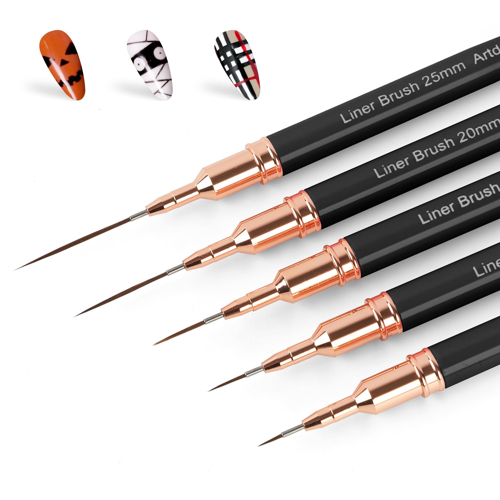 Artdone Metallic Nail Art Pens, Liner Brushes Set, 5PCS Black Nail Tools | For L