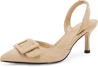 Coutgo Zapatos de vestir de fiesta con hebilla cuadrada para mujer, Color piel (nude), 40 EU