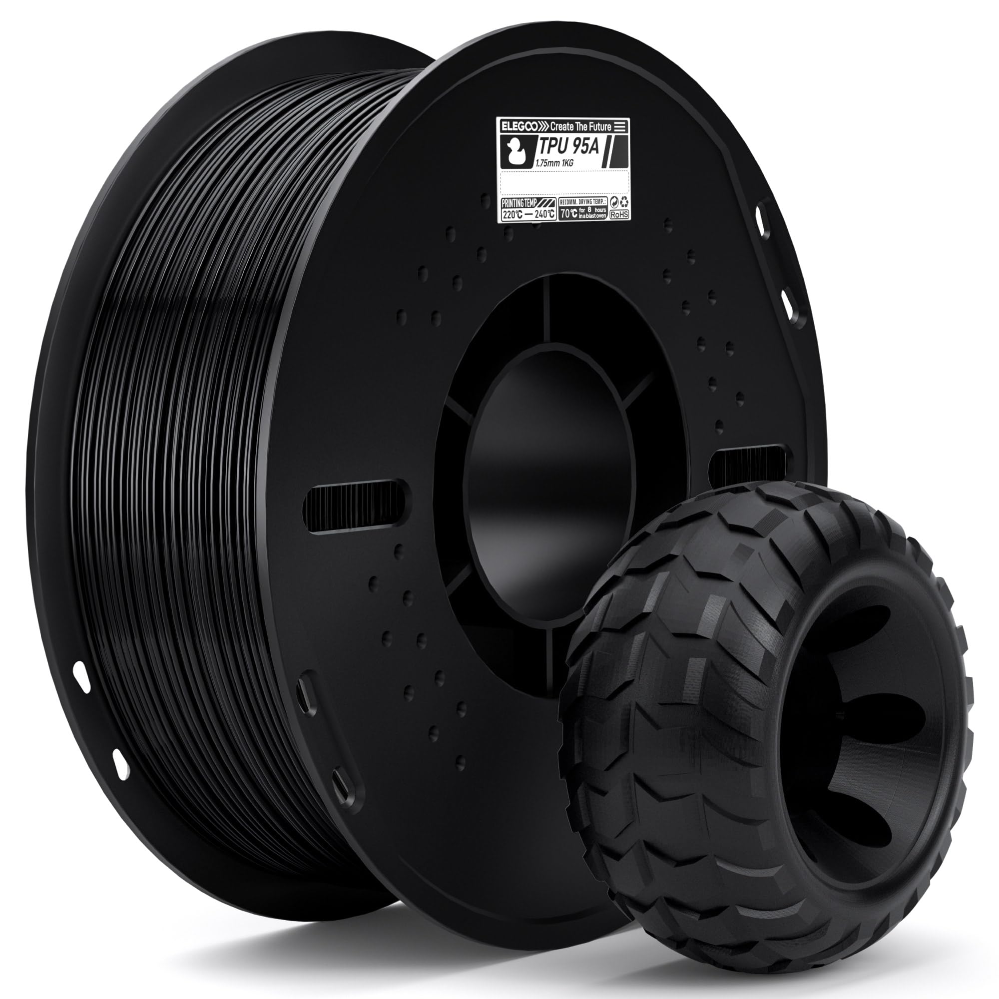 ELEGOO TPU Filament 1.75mm Black 1KG, 95A Soft Flexible 3D Printing Filament 1KG