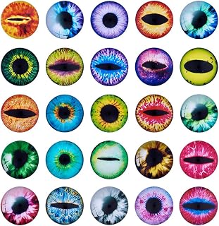 Beadthoven 90pcs 25mm Mixed Style Round Glass Dragon Eye Gem Cover Cabochon for Dome Jewelry Finding Cameo Pendent Doll Making