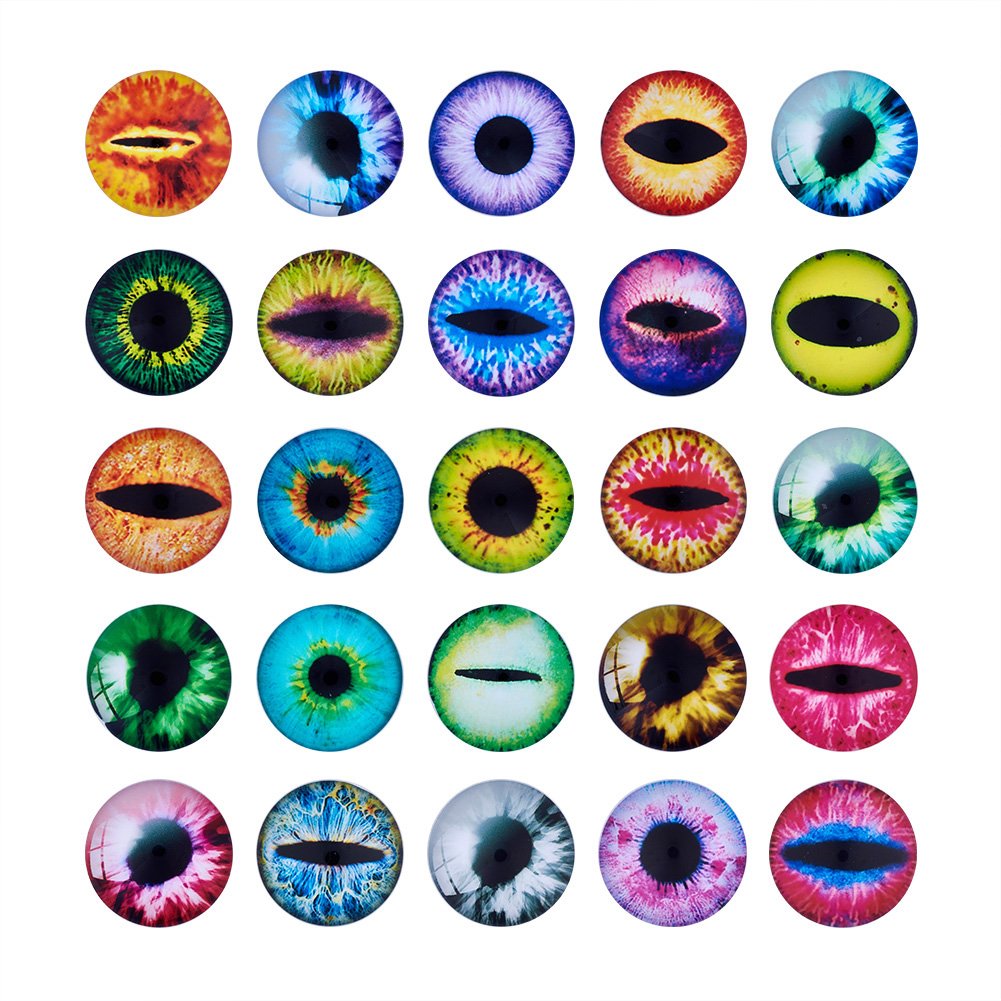 Beadthoven 90pcs 25mm Mixed Style Round Glass Dragon Eye Gem Cover Cabochon for 