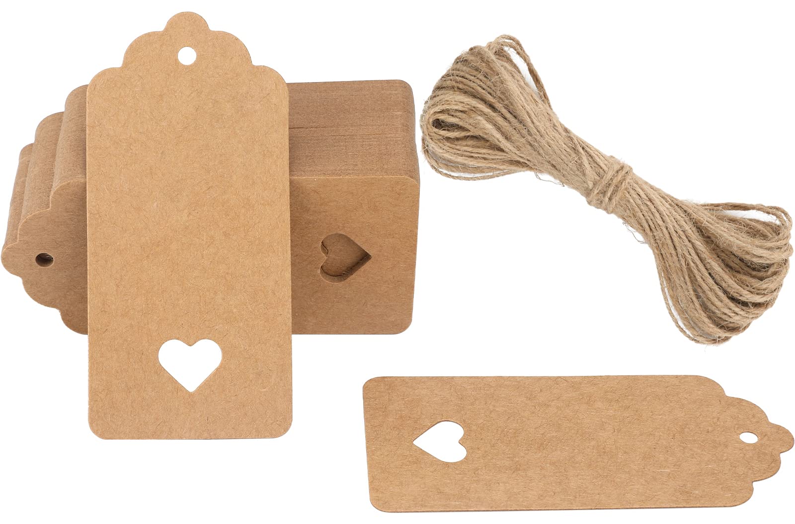 G2PLUS Brown Gift Tags with Heart: 50PCS Blank Paper Tags with String, 4.5cm x 9