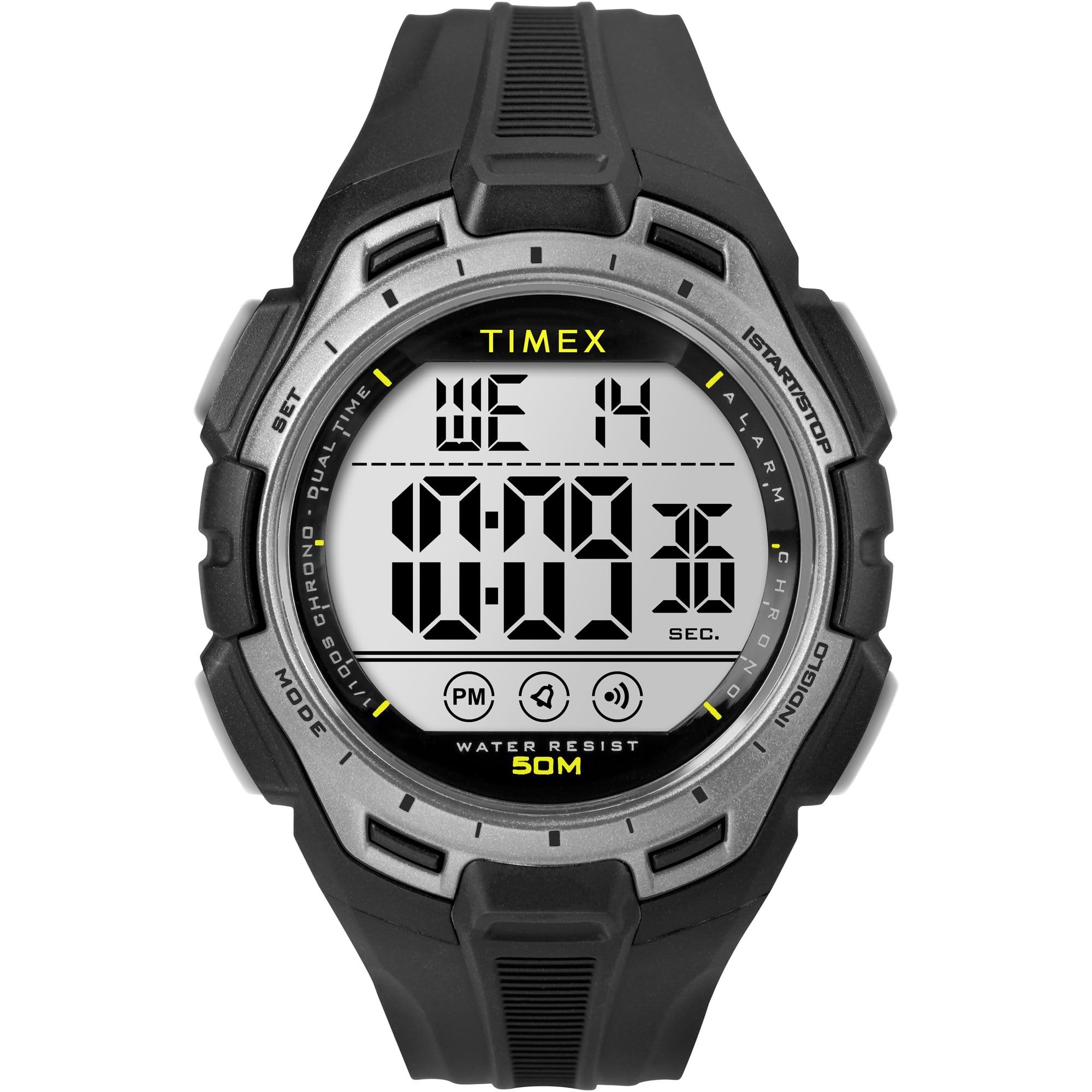 Timex Orologio sportivo da uomo, 43 mm, cinturino in resina nera, quadrante digi