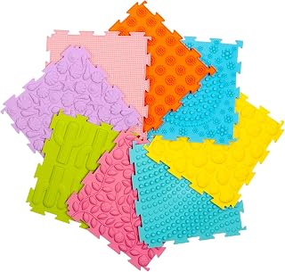 8 Pcs Sensory Mats, Sensory Tiles Puzzle Floor Mat for Kids Sensory Room Items，Different Patterns and Colors - Silicone Massage Orthopedic Mat for Children with Autism