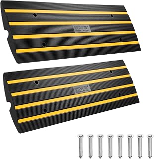 VEVOR Rubber Curb Ramps for Driveway, 2 Pack Threshold Bridge, 33069 lbs Load Capacity, 2.5" Rise, with Reflective Safety Strips, Ideal for Cars, RVs, Scooters and Motorcycles to Prevent Car Scraping