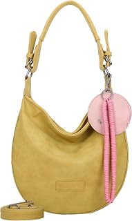 Fritzi Hobo Vintage Hobo Kunstleder Damen Umhängetasche Festival City vegan abnehmbarer Anhänger Vintage-Waschung 31 x 33 x 10 cm – Schwarz, Rosa, Braun, Gruen, Beige, Pink, Blau, Gelb