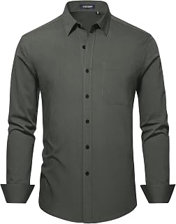 HISDERN Mens Dress Shirts Long Sleeve Button Down Casual Shirts for Men Inner Contrast Formal Business Tuxedo Wedding Shirt