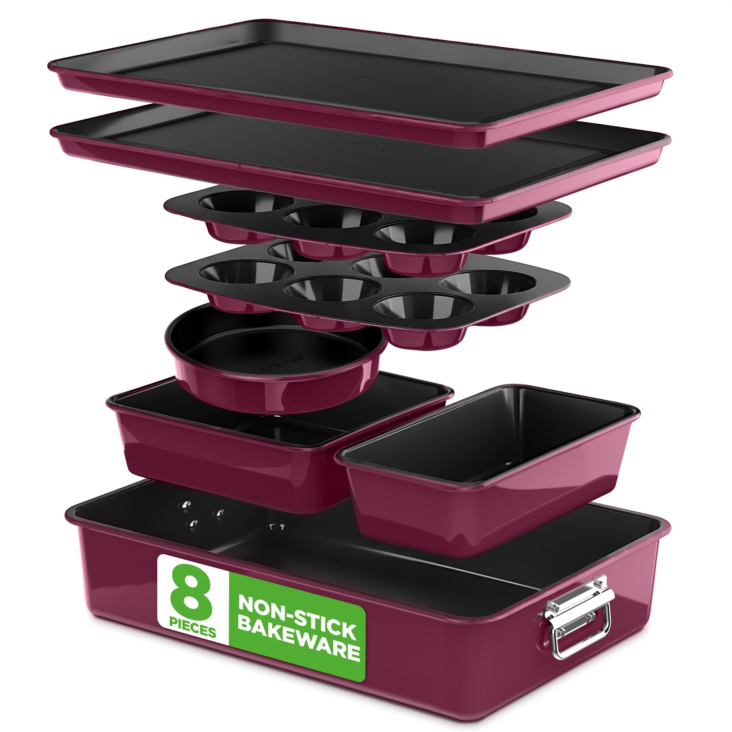 NutriChef 8-Piece Nonstick Stackable Bakeware Set - PFOA, PFOS, PTFE Free Baking