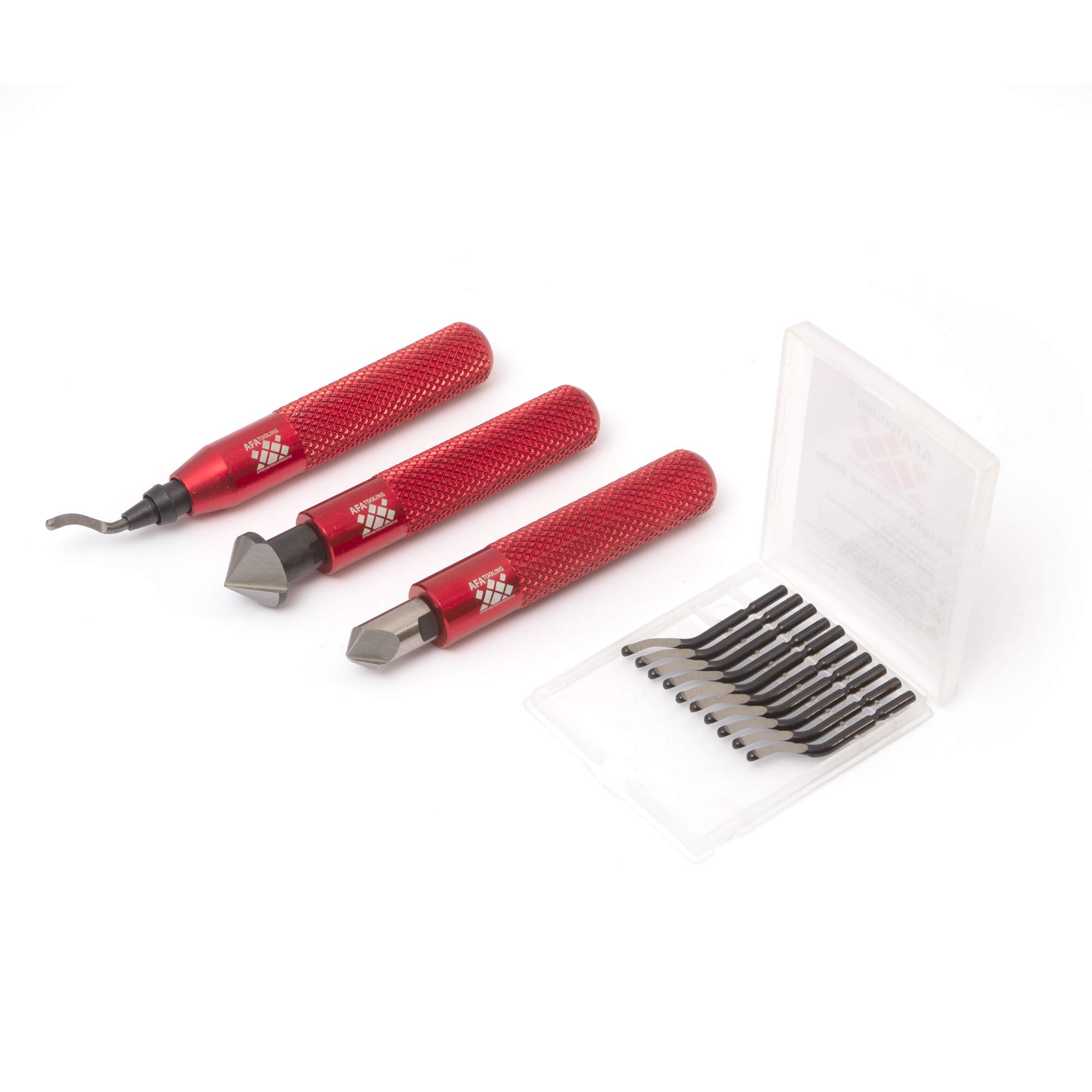 AFA Tooling Deburring Tool Set & 2 Countersink Hand Reamers, Red CNC Handle | 11