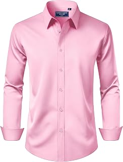 Alimens & Gentle Men's Dress Shirt Regular Fit Stretch Stain Shield Long Sleeve Solid Business Wedding Button Down Shirts