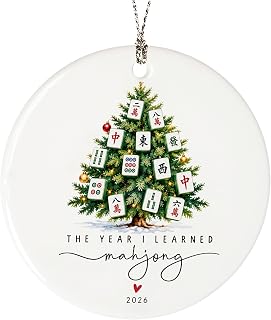 Mahjong Ceramic Ornament for Christmas Tree, Christmas Ornaments 2026, Mah Jong Gifts for Women Unique, Majong Player Lover Ornaments for Christmas Tree Decor Hanging Keepsake, Xmas Decorations