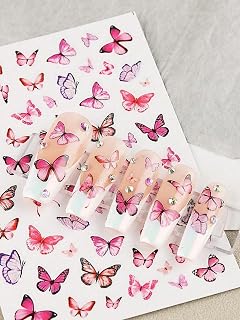 2pcs White Floral Butterfly Nail Stickers 5D Self Adhesive Elegant Floral Petals Nail Art DIY Accessories Women Valentine's Day Relief Decoration Nail Stickers