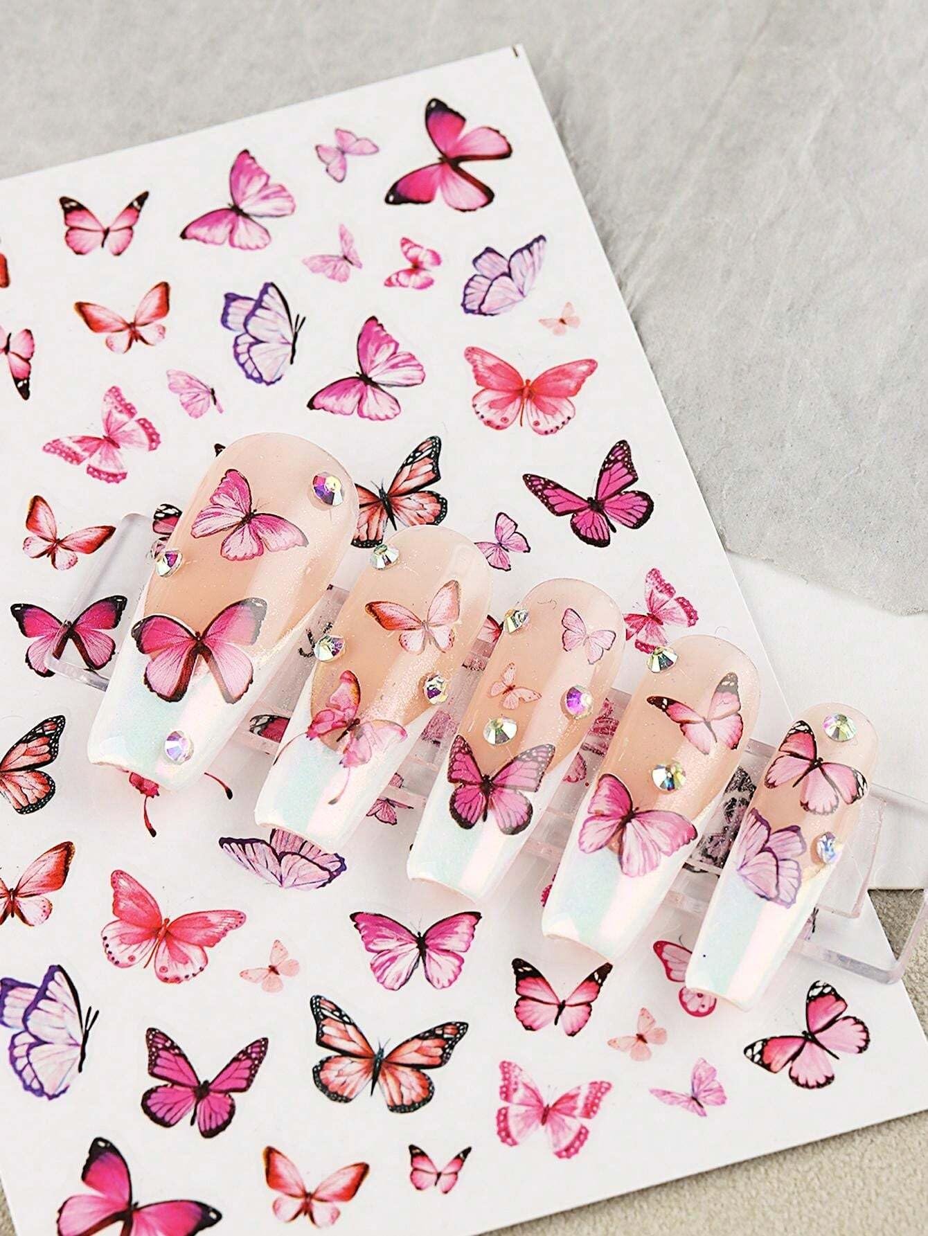 2pcs White Floral Butterfly Nail Stickers 5D Self Adhesive Elegant Floral Petals