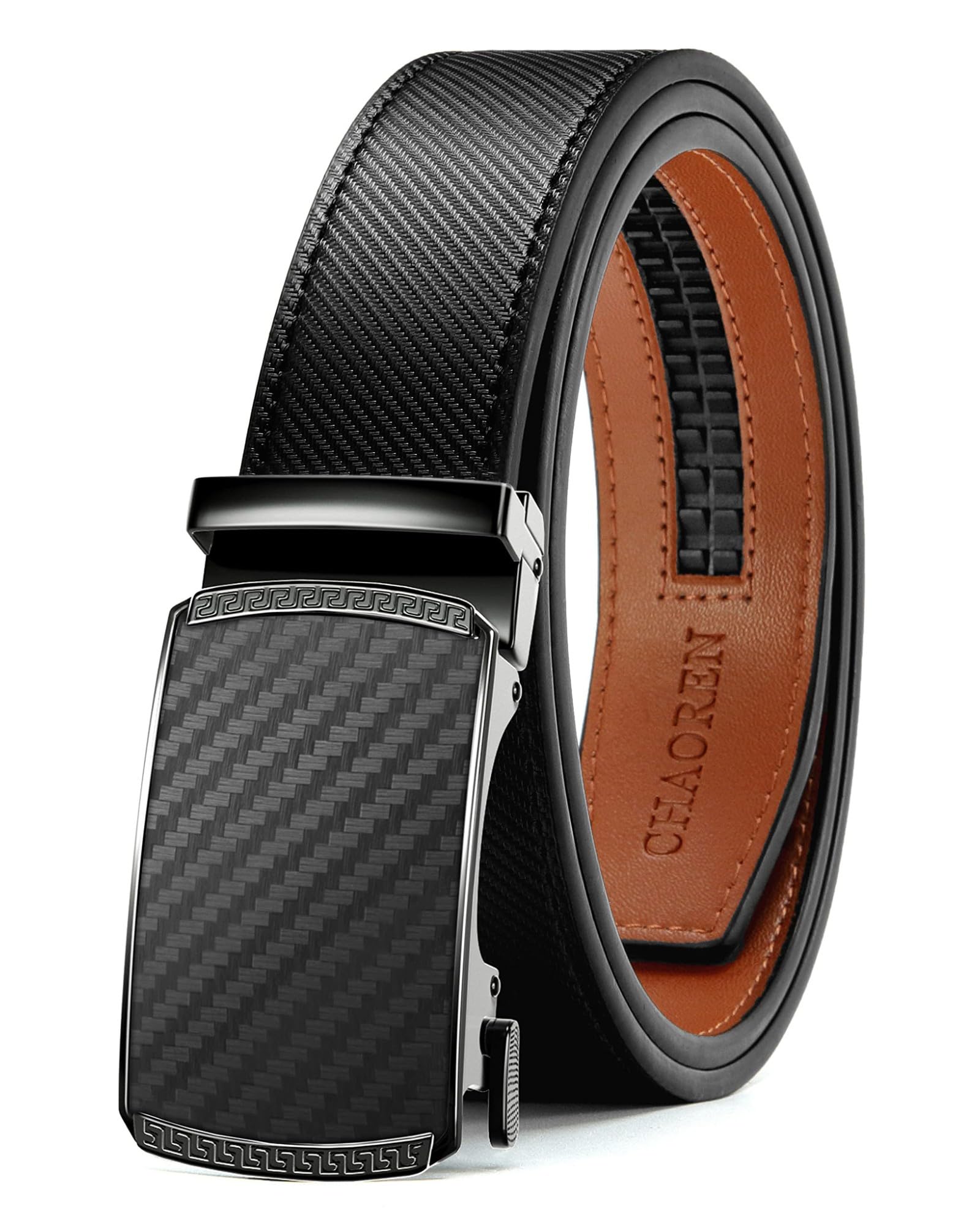 CHAOREN Men's Leather Ratchet Belt - Customizable Fit (35mm) | Smooth Sliding, P