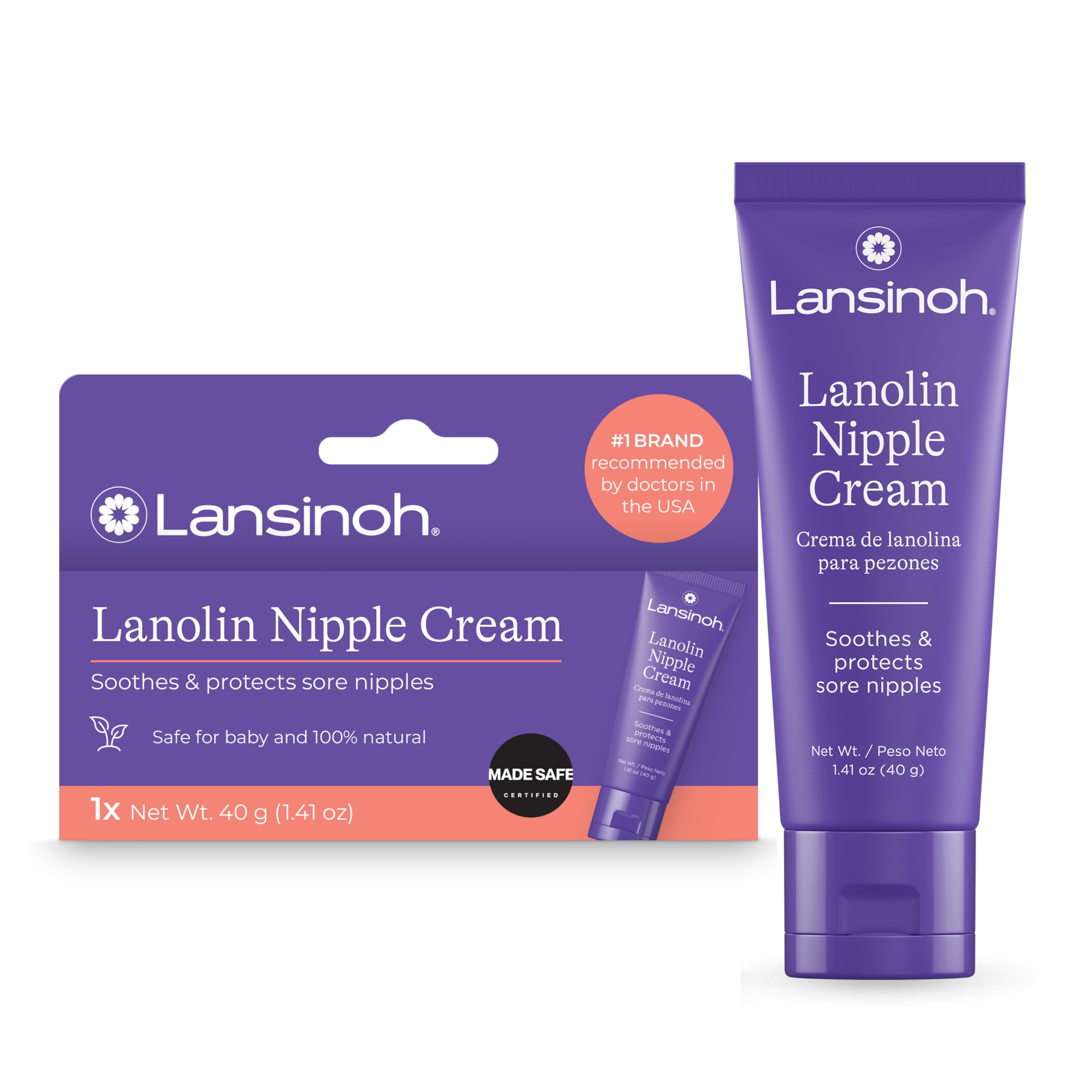 Lansinoh Lanolin Nipple Cream, 1.41 Ounces | Safe for Breastfeeding Baby, 100% N