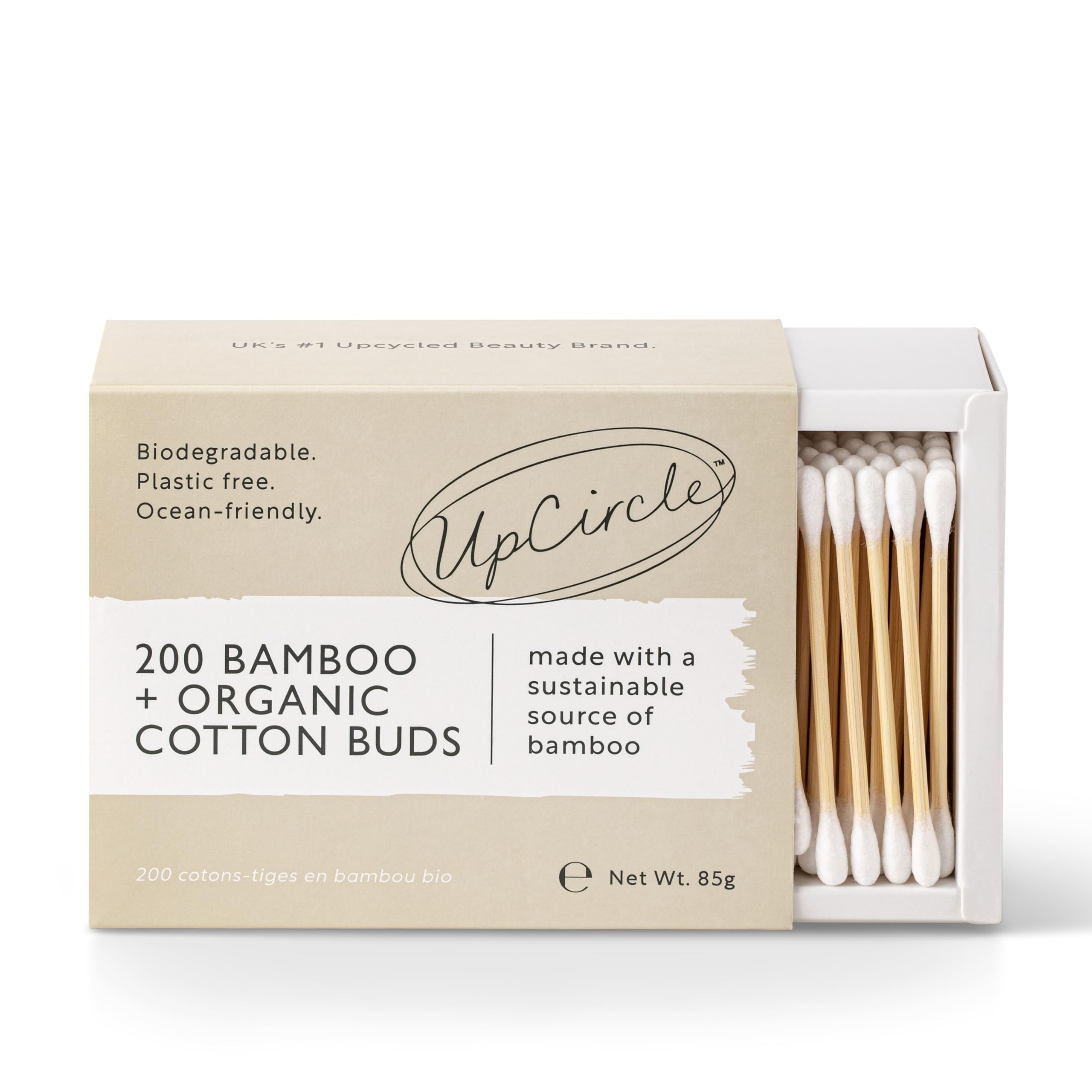 UpCircle Bamboo Cotton Buds - 200 Pieces - Biodegradable, Sustainable, Plastic-F