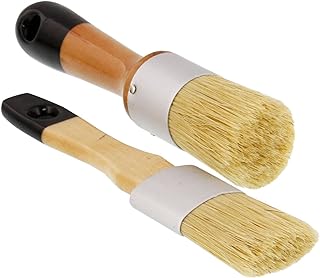 U.S. Art Supply 2-Piece Oval and Round Chalk, Wax and Stencil Brushes | For Chairs, Dressers, Cabinets and other Wood Furniture - 100% Natural Bristles, Lightweight and Rust Resistant