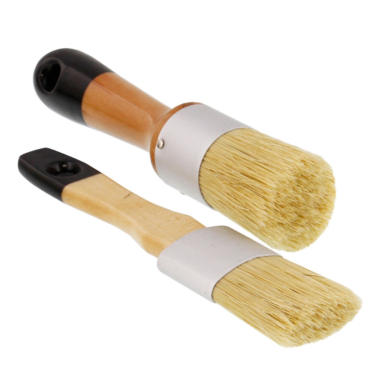 U.S. Art Supply 2-Piece Oval and Round Chalk, Wax and Stencil Brushes | For Chai