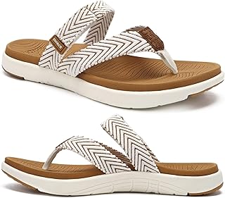 COFACE Orthopaedic Flip Flops Women's Summer Beach Pool Sandals Comfortable Arch Support Footbed Memory Foam Flip Flops Open Lightweight Elegant Fabric Slippers, Non-Slip Rubber Soles