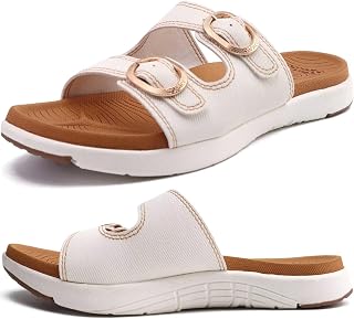 COFACE Womens Orthotic Slides Comfort Plantar Fasciitis Arch Support Slip on Flat Sandals Ladies Soft Cushion Fashion Yoga Mat Slippers With Adjustable Straps