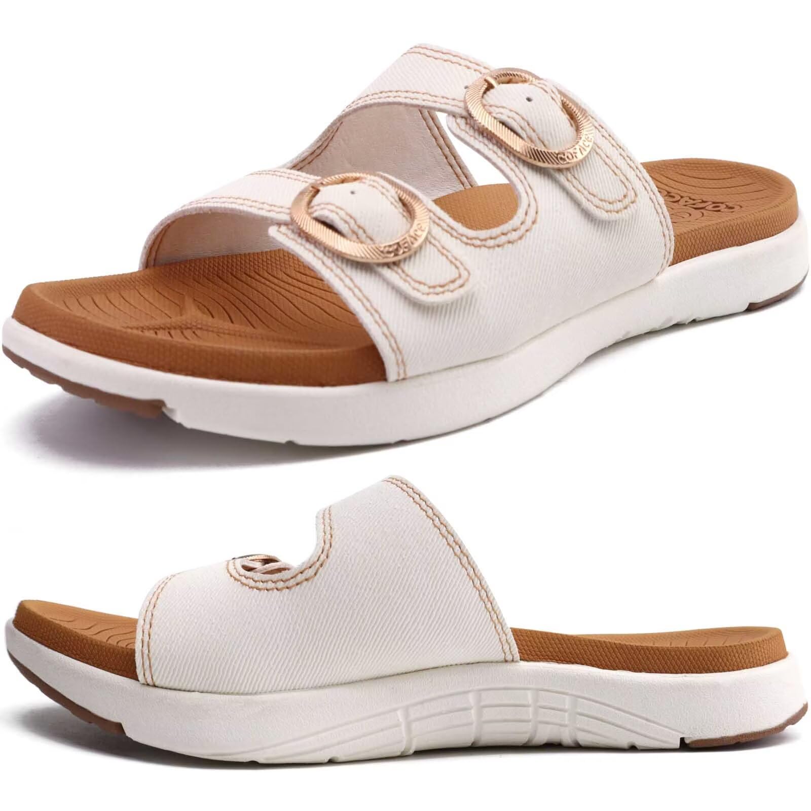 COFACE Womens Orthotic Slides Comfort Plantar Fasciitis Arch Support Slip on Fla